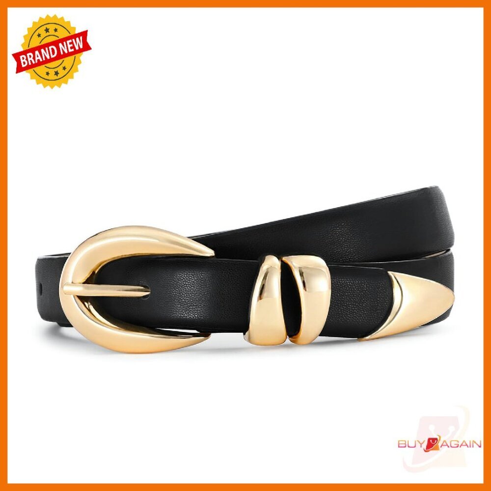Adjustable Faux Leather Belt With Gold Buckle For Women